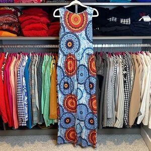Hount blue/orange print sleeveless 2 pocket maxi dress size S